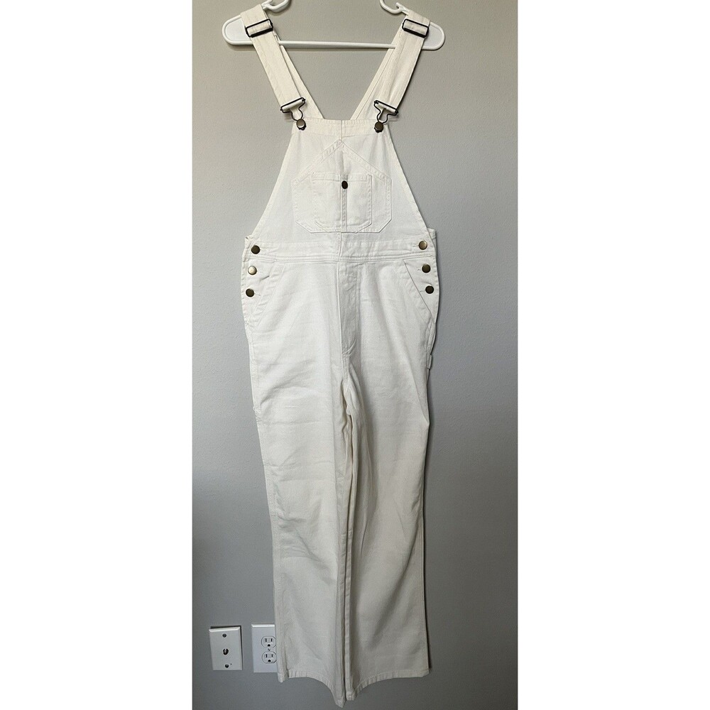 NEW Quince Overalls Organic Stretch Cotton Twill Relaxed Fit Ivory White Size XS - Picture 3 of 10